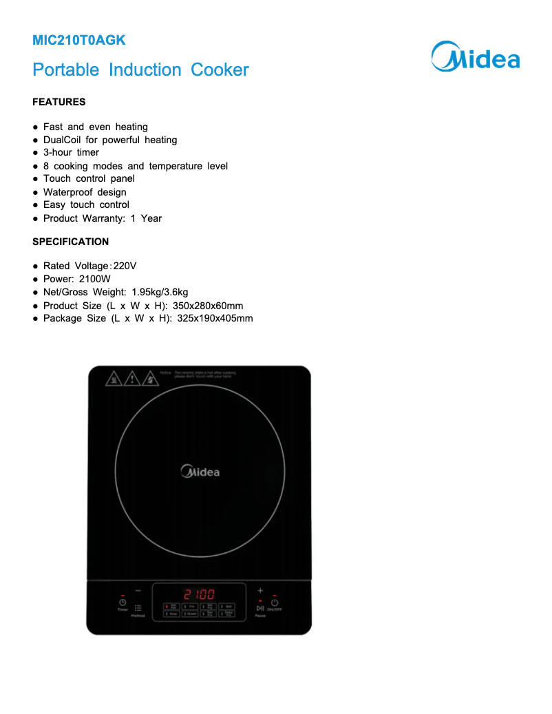 Page n°1 - Fiche technique Midea MIC210T0AGK