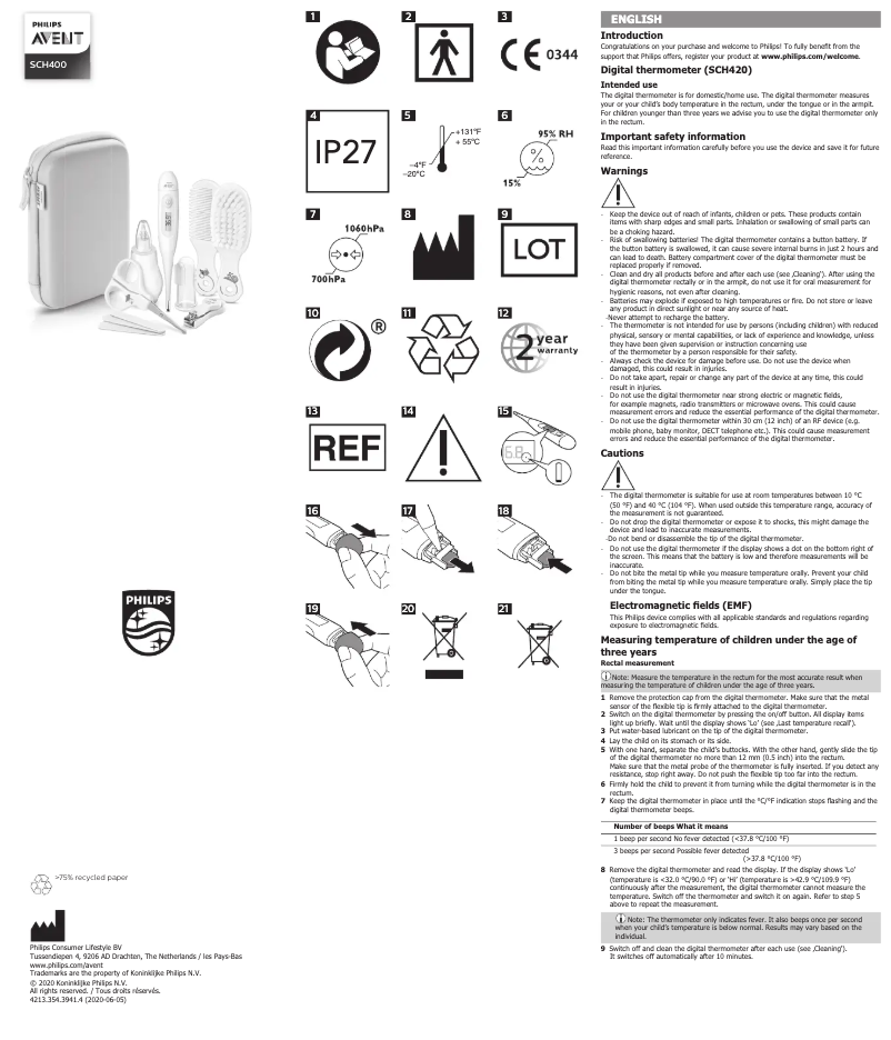 Image de la première page du manuel de l'appareil Avent SCH400