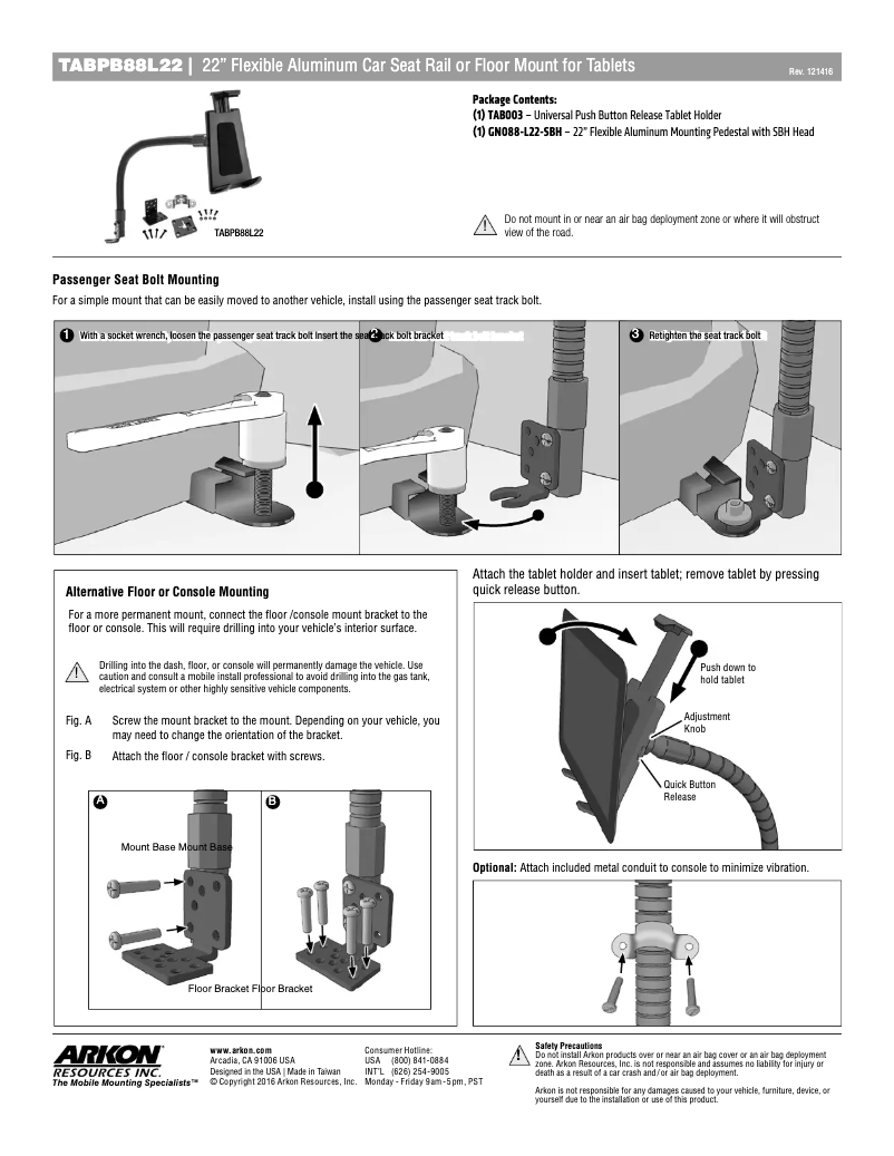 Page n°1 - Manuel utilisateur Arkon TABPB88L22