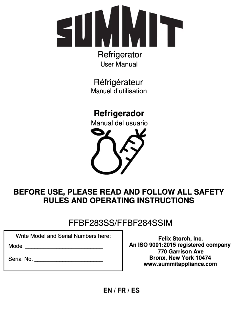 Page 1 de la notice Manuel utilisateur Summit FFBF284SSIM