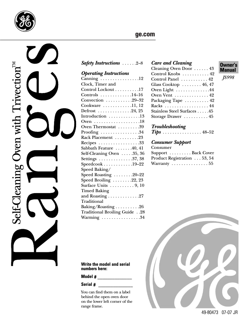 Image de la première page du manuel de l'appareil Profile JS998SHSS