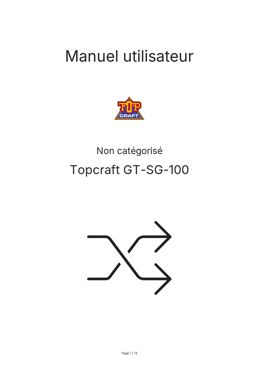 Page n°1 - Manuel utilisateur Topcraft GT-SG-100