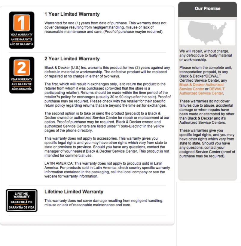 Page 1 de la notice Informations de garantie Black & Decker LCS1020