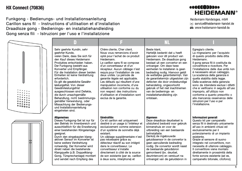 Page 1 de la notice Manuel utilisateur Heidemann 70836