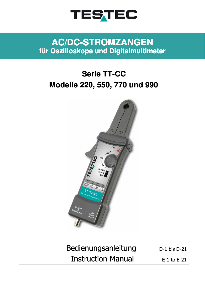 Page n°1 - Manuel utilisateur Testec TT-CC 220