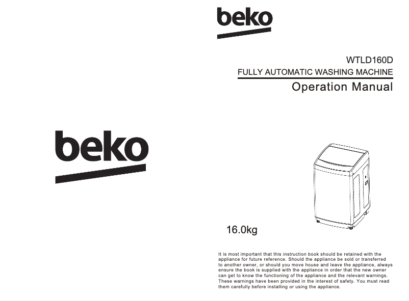 Page 1 de la notice Manuel utilisateur Beko WTLD160D