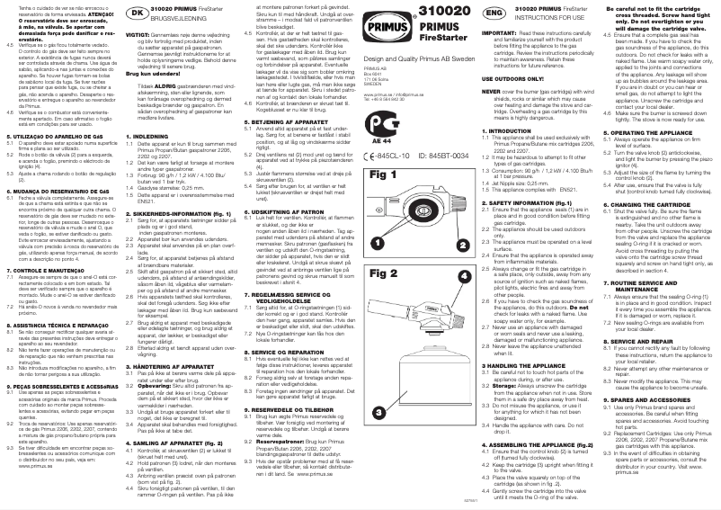 Página 1 del manual Manual de usuario Primus FireStarter 310020