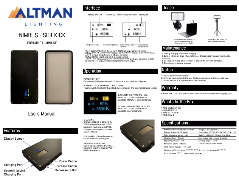 Página 1 del manual Manual de usuario Altman Nimbus Sidekick