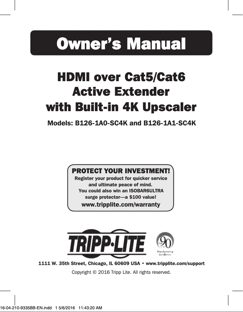 Page 1 de la notice Manuel utilisateur Tripp Lite B126-1A1-SC4K