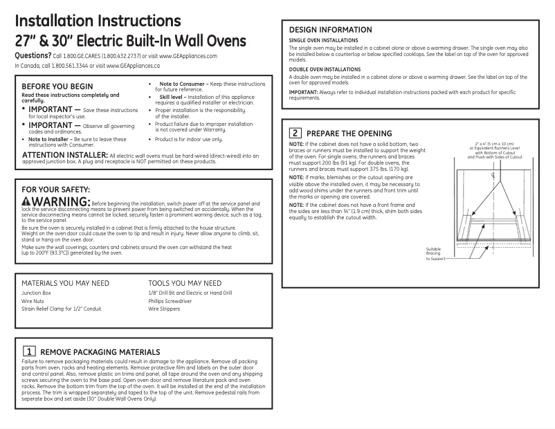 Página 1 del manual Instrucciones / montaje GE JT3000DFCC
