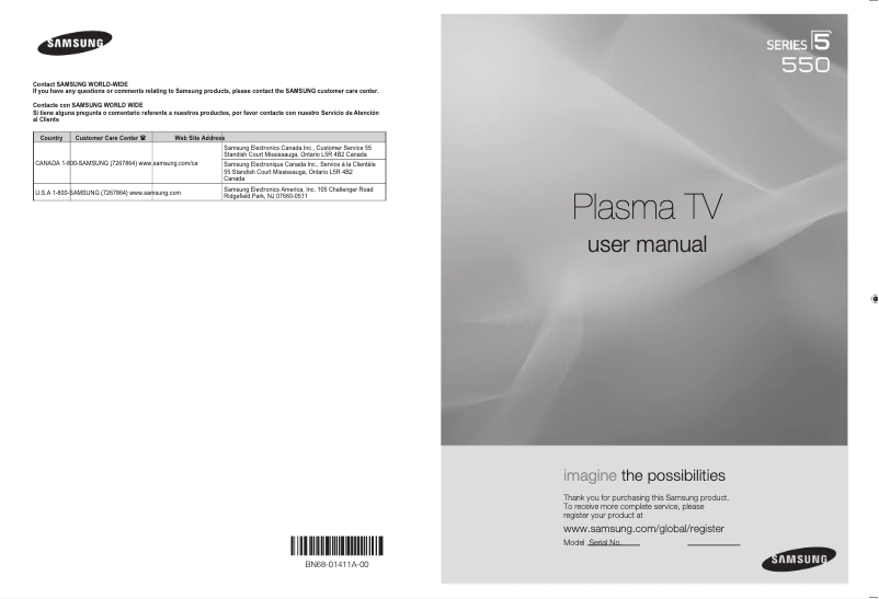 Page 1 de la notice Manuel utilisateur Samsung PN50A550