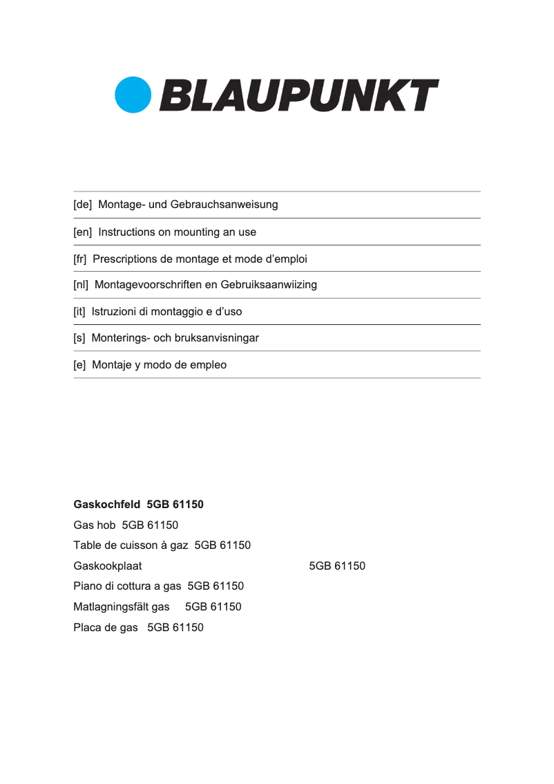 Página 1 del manual Guía de instalación Blaupunkt 5GB61150