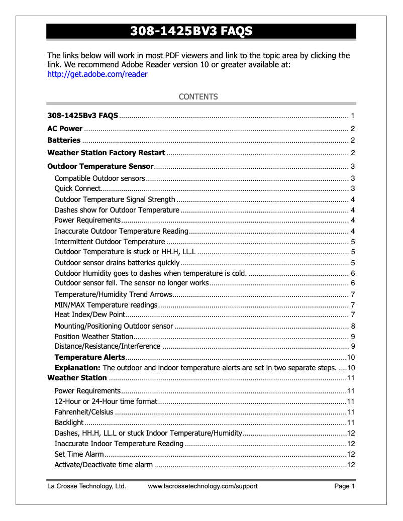 Página 1 del manual Preguntas frecuentes La Crosse Technology 308-1425BV3