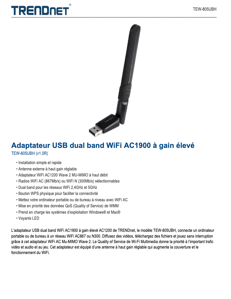 Image de la première page du manuel de l'appareil TEW-805UBH