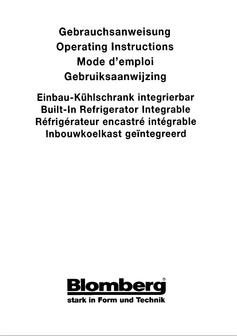 Page n°1 - Manuel utilisateur Blomberg KI1230