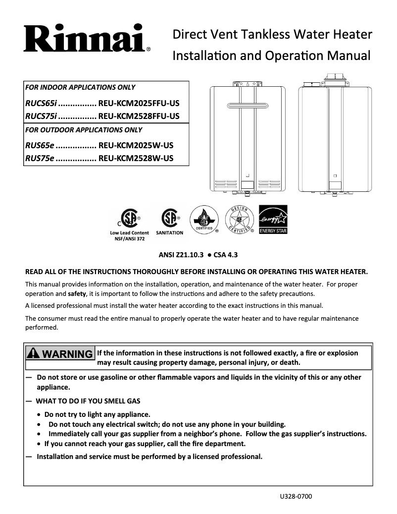 Page n°1 - Manuel utilisateur Rinnai RUS75eP
