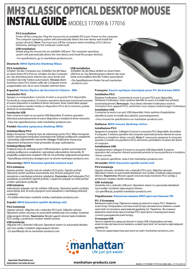 Page 1 de la notice Manuel utilisateur Manhattan MH3 Classic 177016