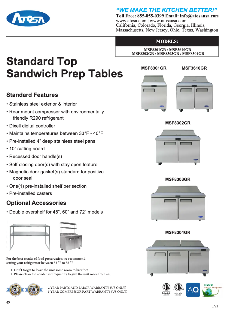 Page 1 de la notice Fiche technique Atosa MSF8301