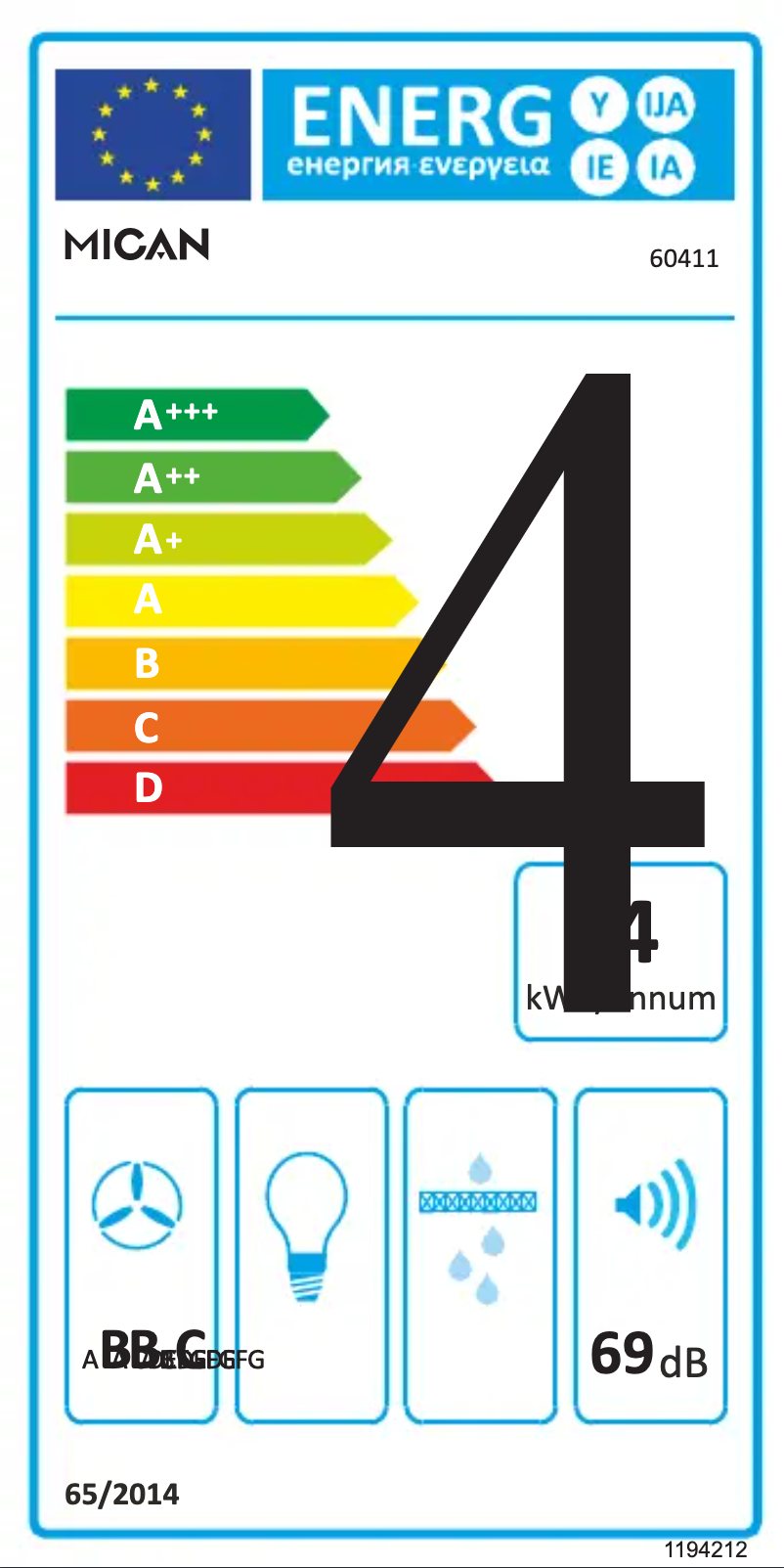 Page 1 de la notice Label énergétique Amica 60411