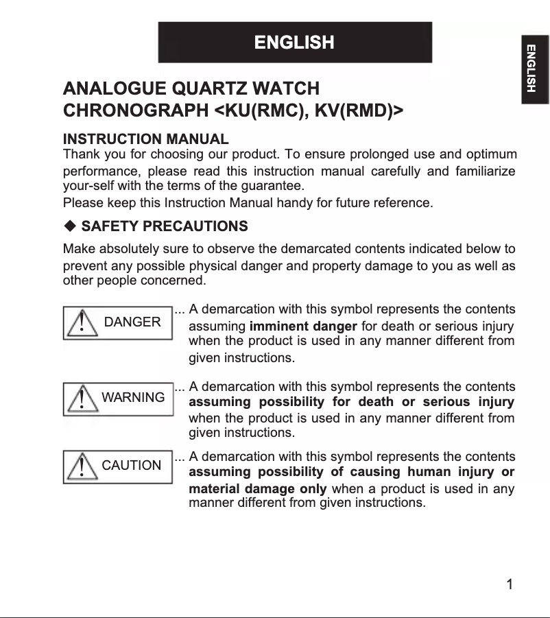 Page n°1 - Manuel utilisateur ORIENT Sports RA-KV0405S
