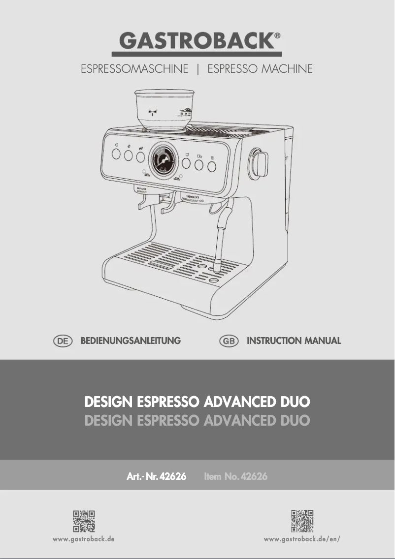 Page 1 de la notice Manuel utilisateur Gastroback Design Espresso Advanced Duo 42626