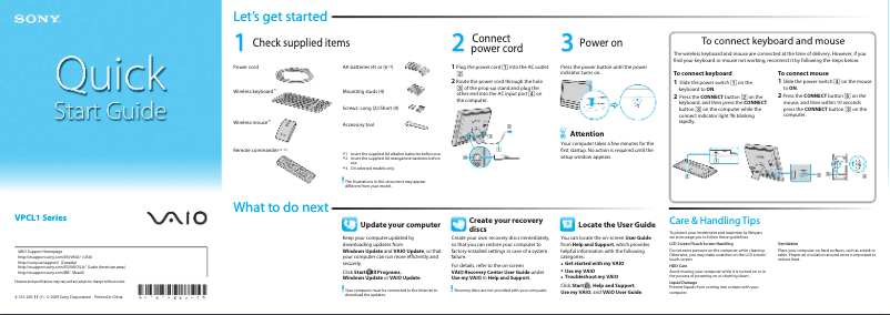 Página 1 del manual Guía de instalación Sony Vaio VPCL117FX