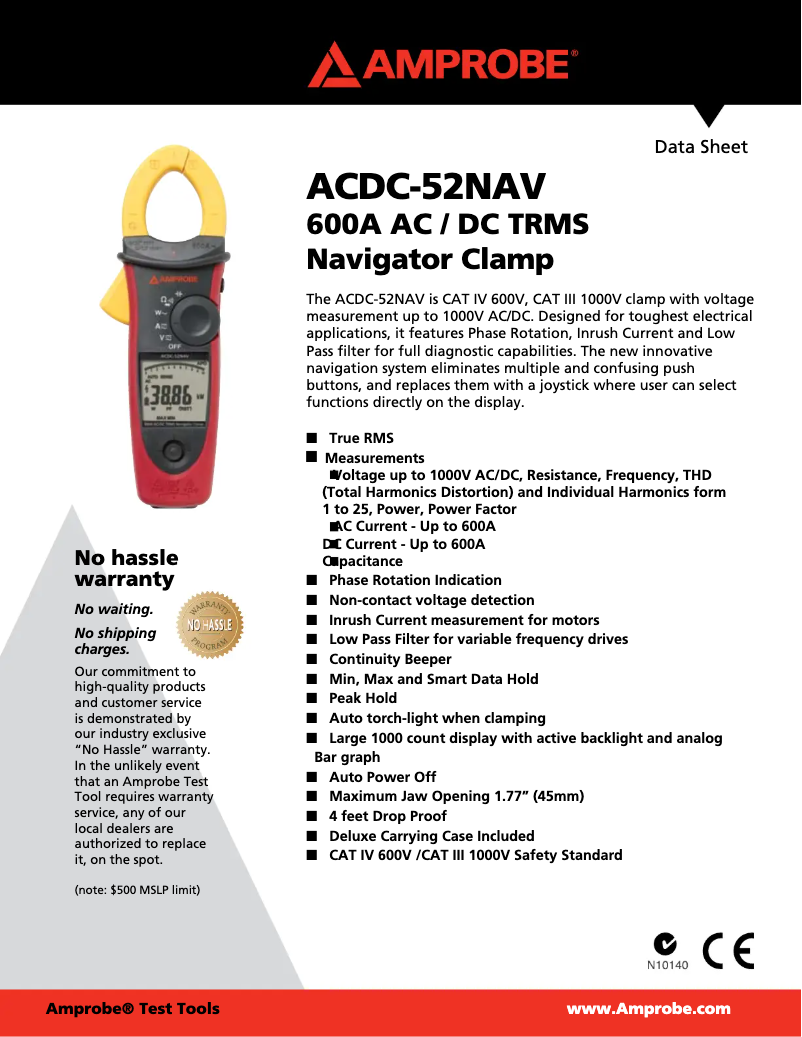 Página 1 del manual Ficha técnica Amprobe ACDC-52NAV