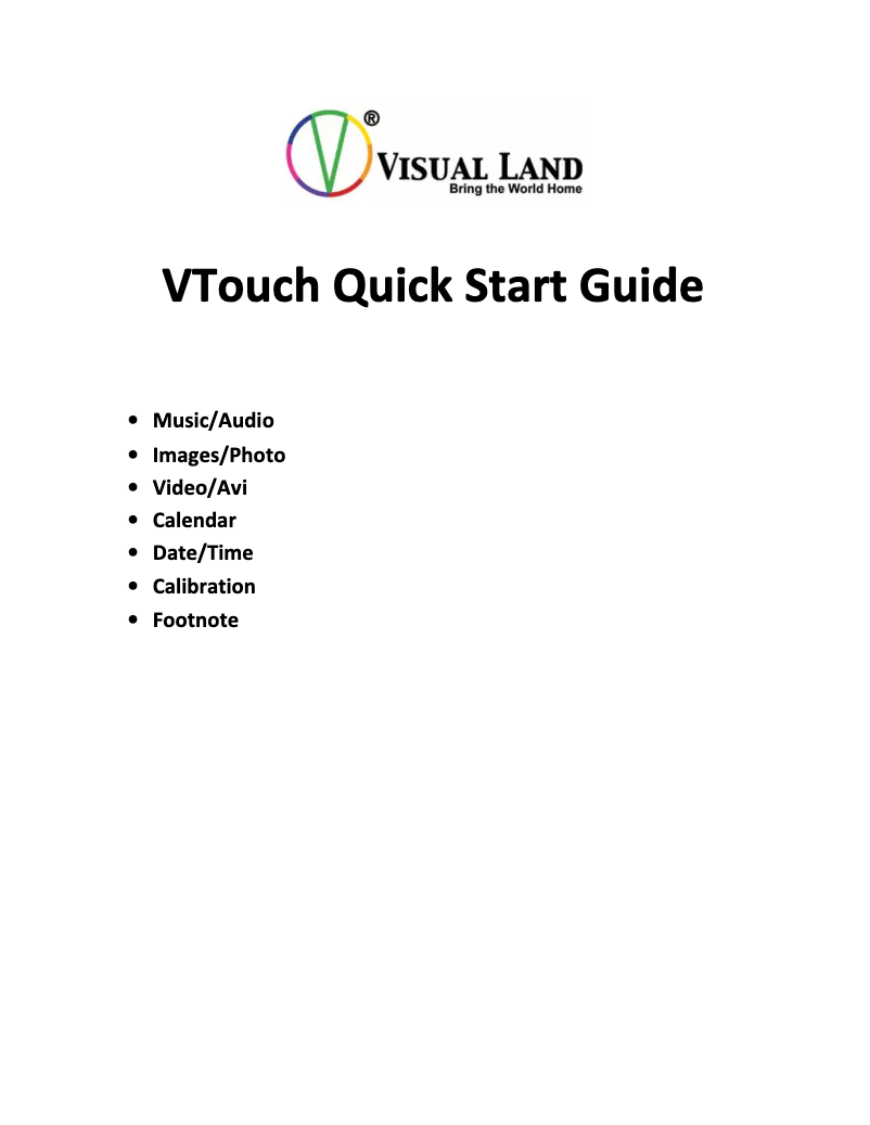 Page n°1 - Manuel utilisateur Visual Land VTouch