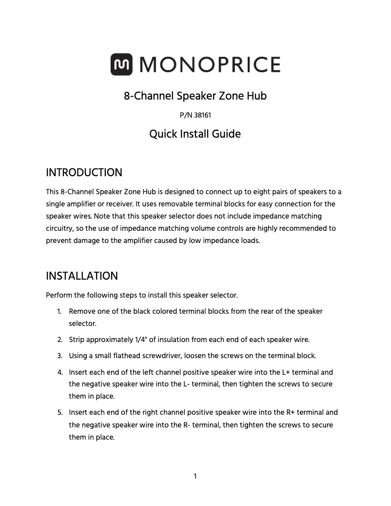 Page 1 de la notice Manuel utilisateur Monoprice 38161