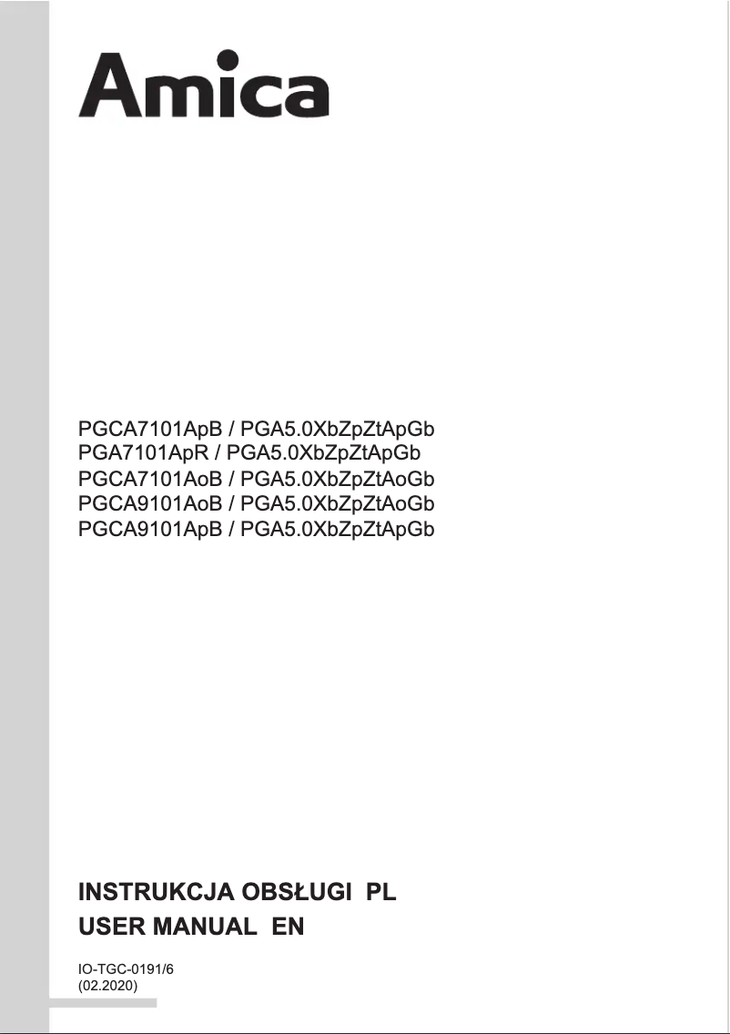 Page 1 de la notice Manuel utilisateur Amica PGCA9101ApB