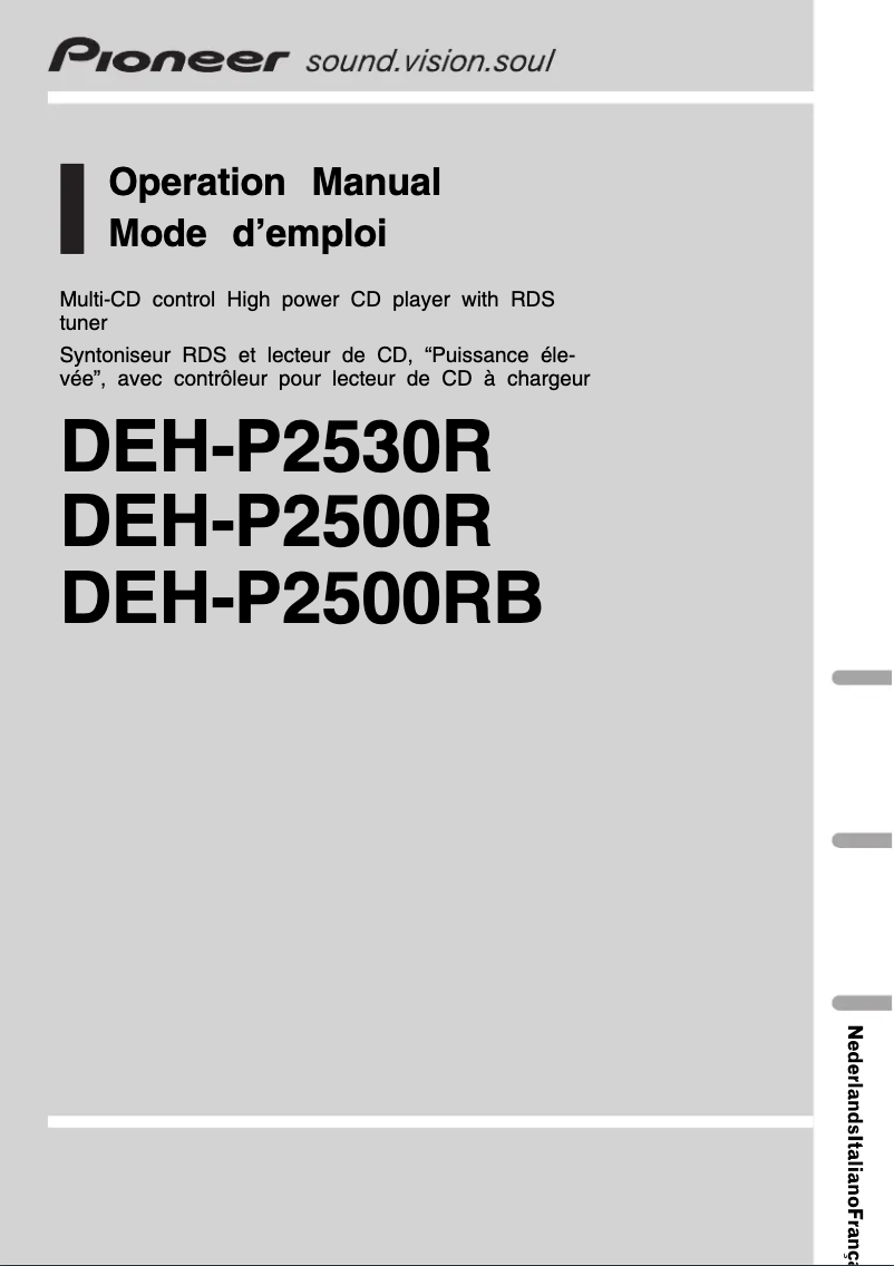 Page 1 de la notice Manuel utilisateur Pioneer DEH-P2500R