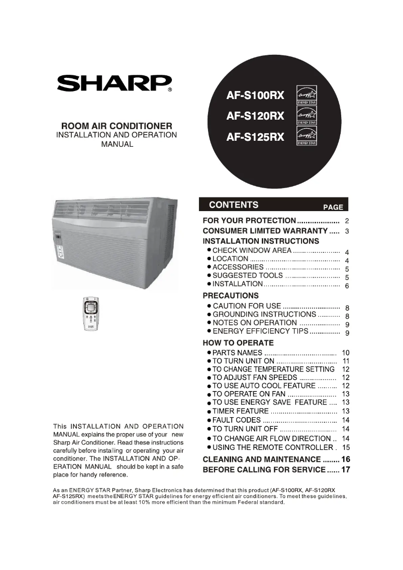 Page 1 de la notice Manuel utilisateur Sharp AF-S125RX