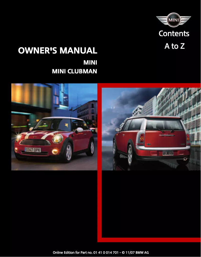 Page 1 of the manual User Manual Mini Hardtop 2 Door (2008)