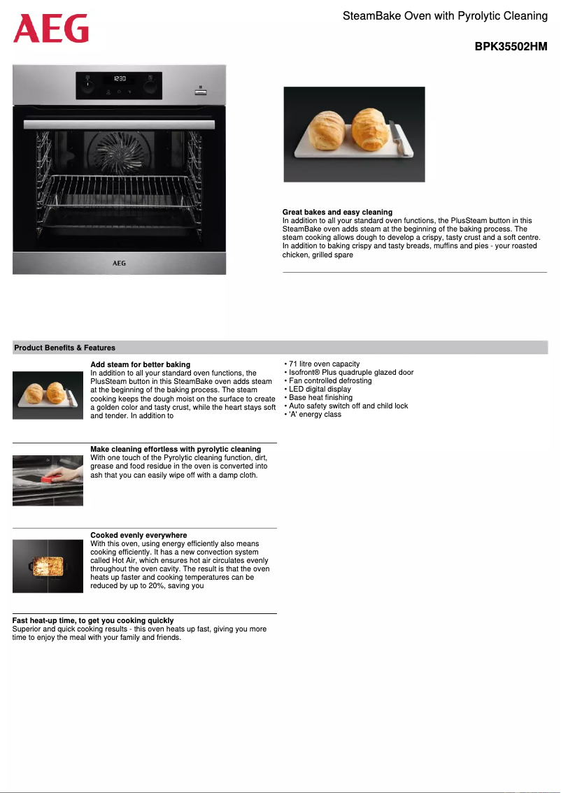 Page 1 de la notice Fiche technique AEG BPK35502HM