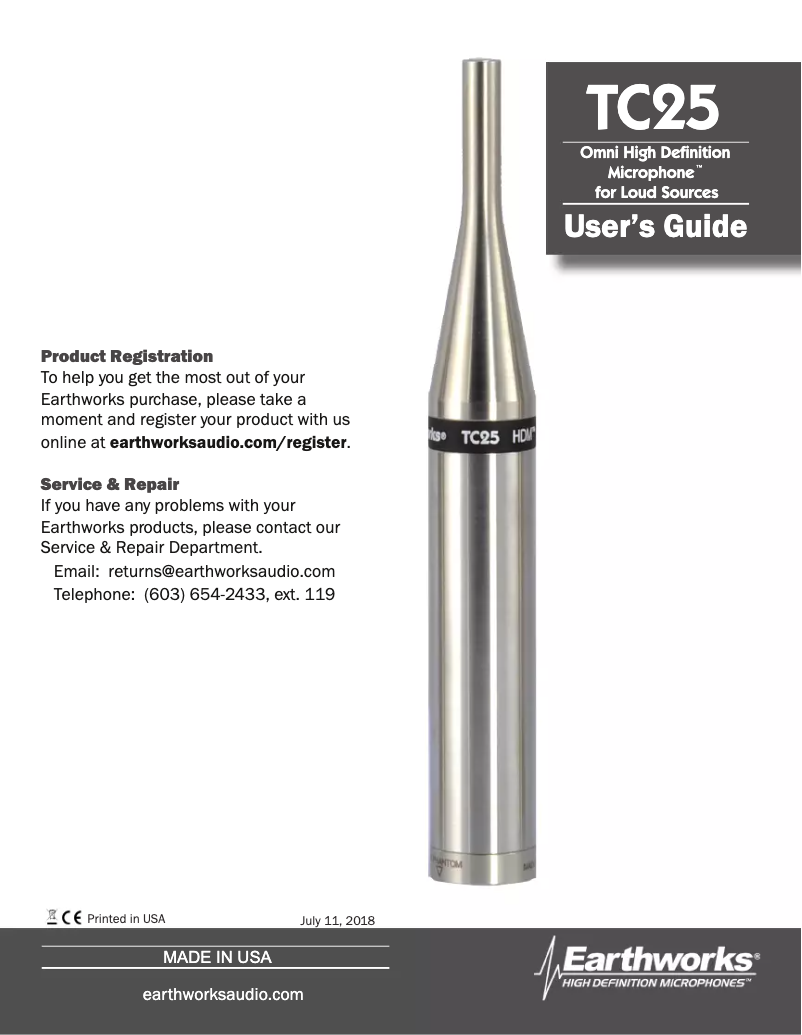 Page n°1 - Manuel utilisateur Earthworks TC25