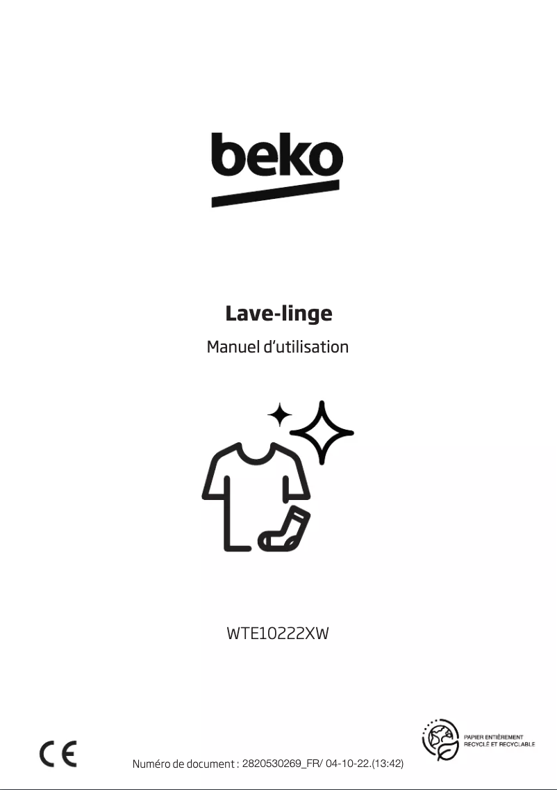 Page 1 de la notice Manuel utilisateur Beko WTE10222XW