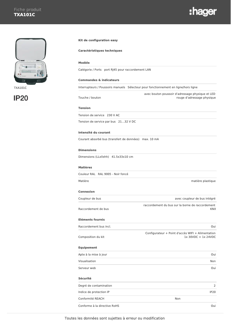 Image de la première page du manuel de l'appareil TXA101C