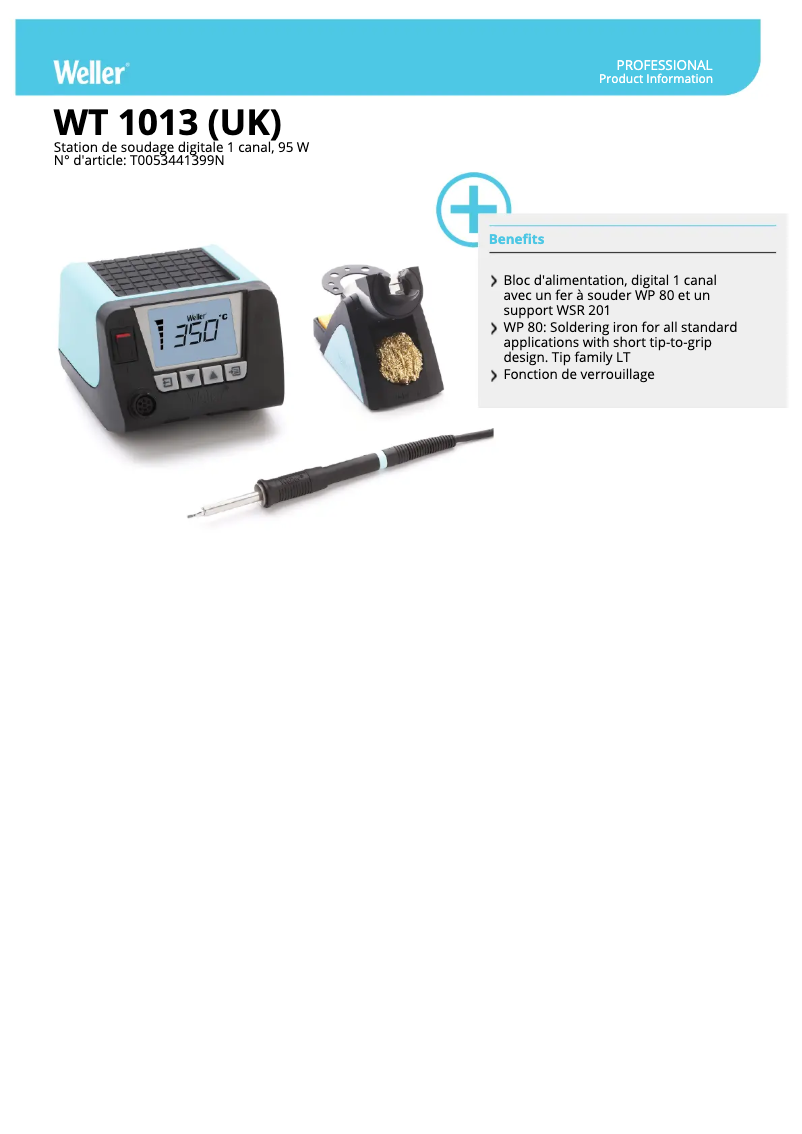 Page 1 de la notice Fiche technique Weller WT 1013