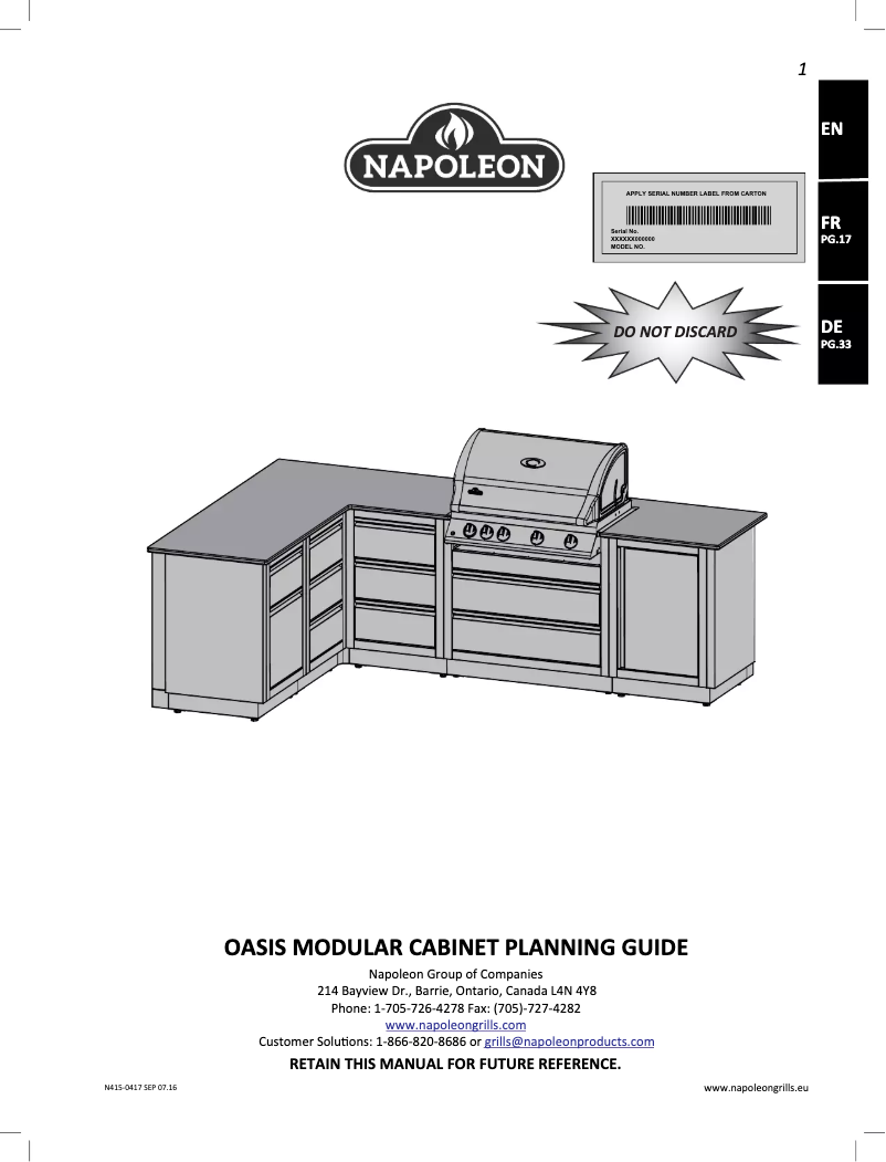Page n°1 - Manuel utilisateur Napoleon Oasis IM-UGC485-CN