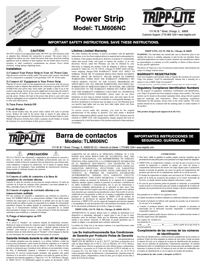 Page 1 de la notice Manuel utilisateur Tripp Lite TLM606NC