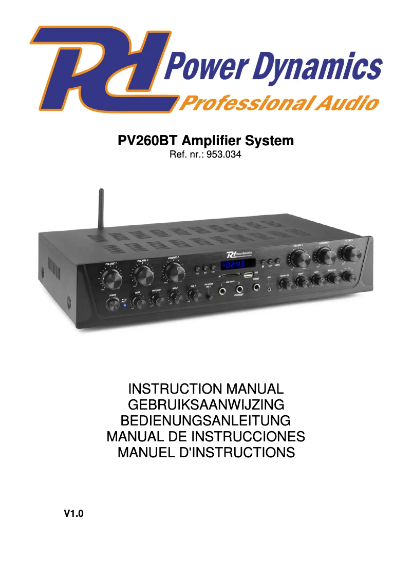 Page 1 de la notice Manuel utilisateur Power Dynamics PV260BT