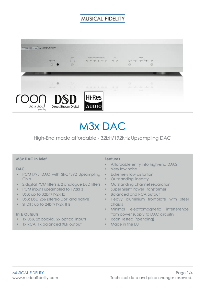 Image de la première page du manuel de l'appareil M3x DAC