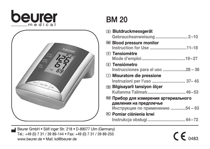 Page 1 de la notice Manuel utilisateur Beurer BM 20