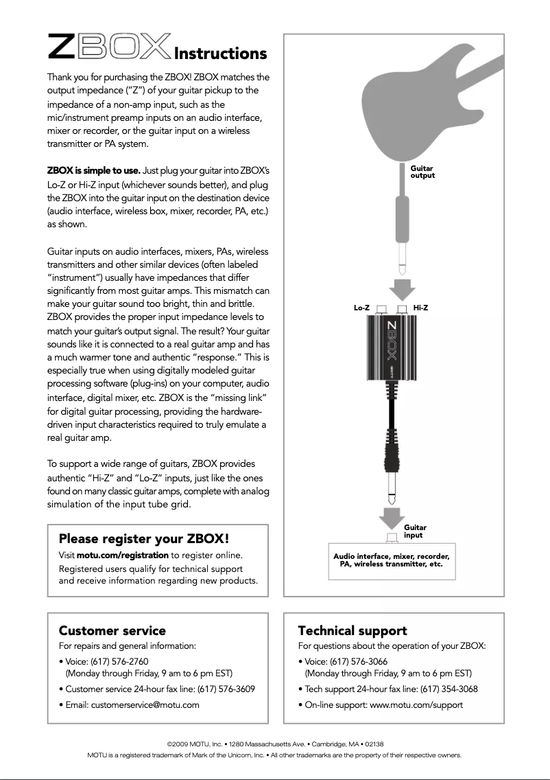 Page n°1 - Manuel utilisateur Motu ZBox