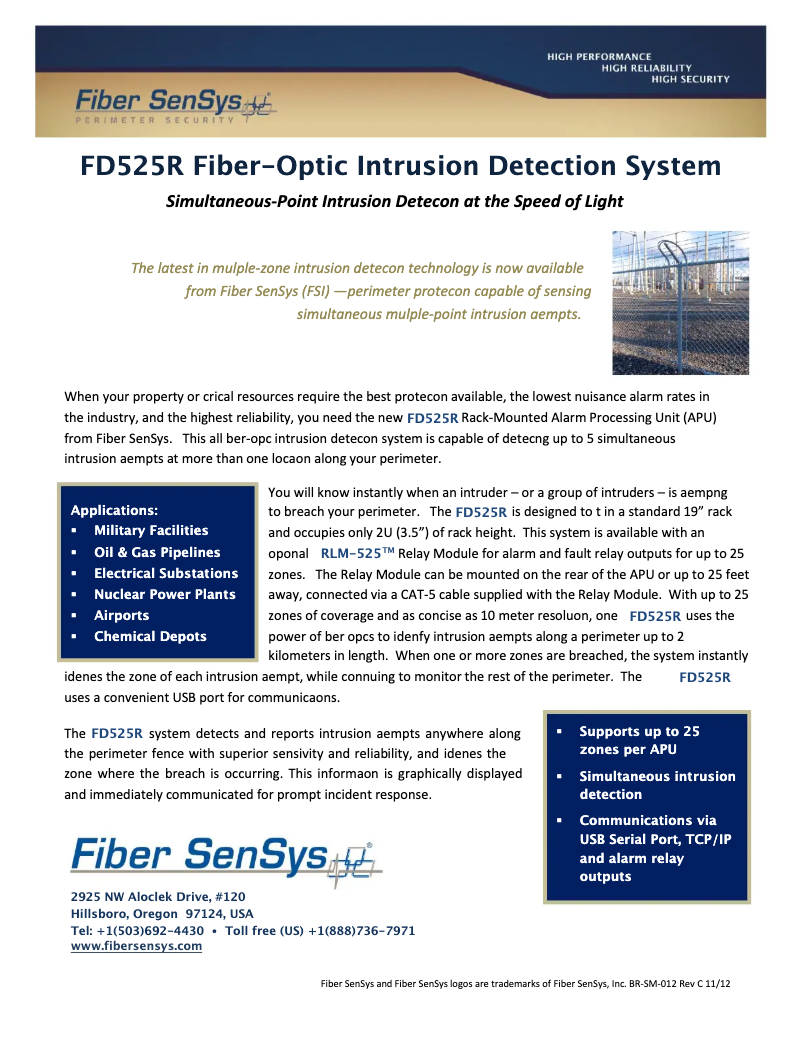 Page 1 de la notice Fiche technique Optex FD525R