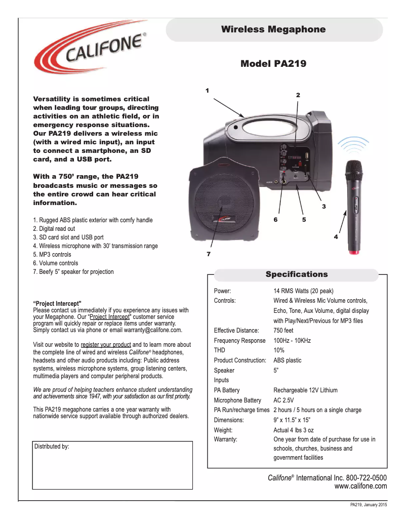 Página 1 del manual Manual de usuario Califone PA219