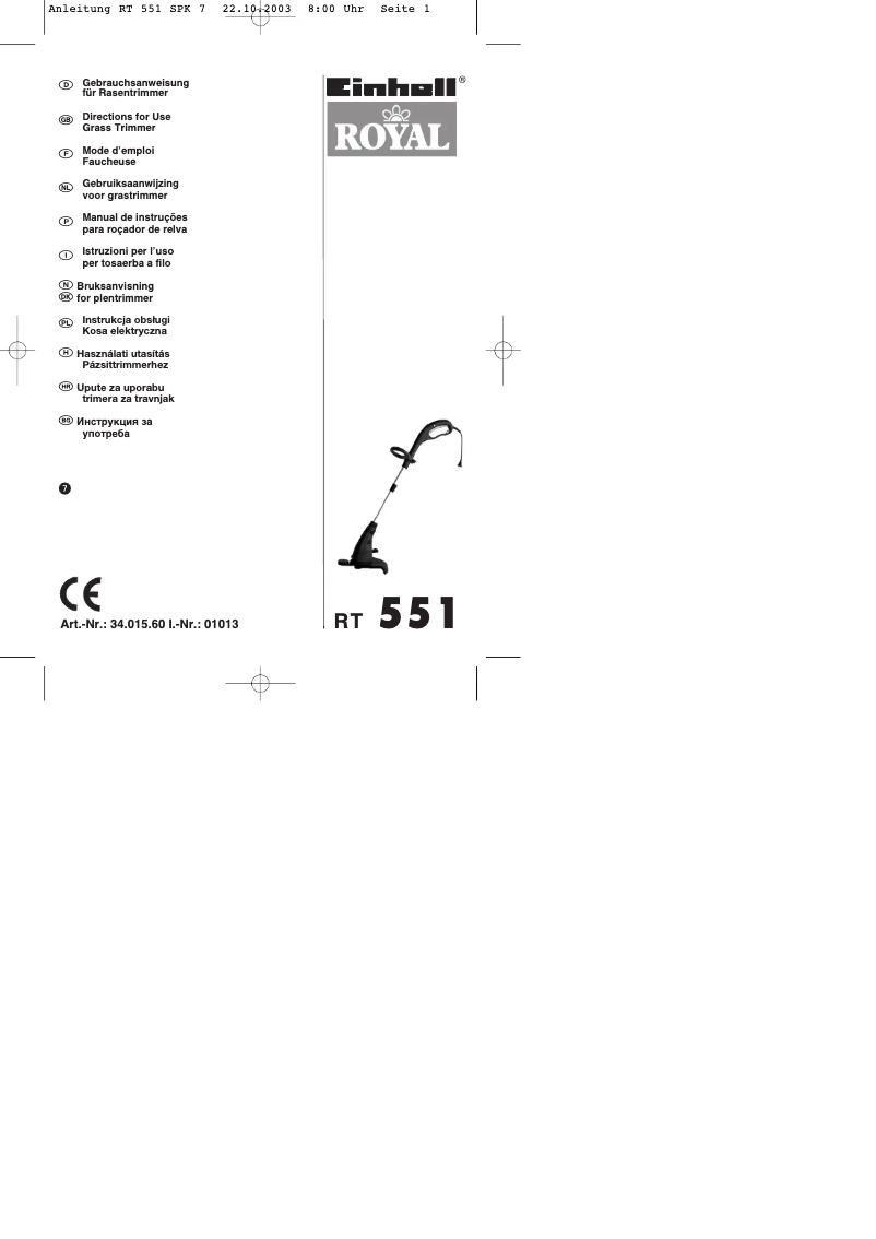 Page n°1 - Manuel utilisateur Einhell Royal RT 551