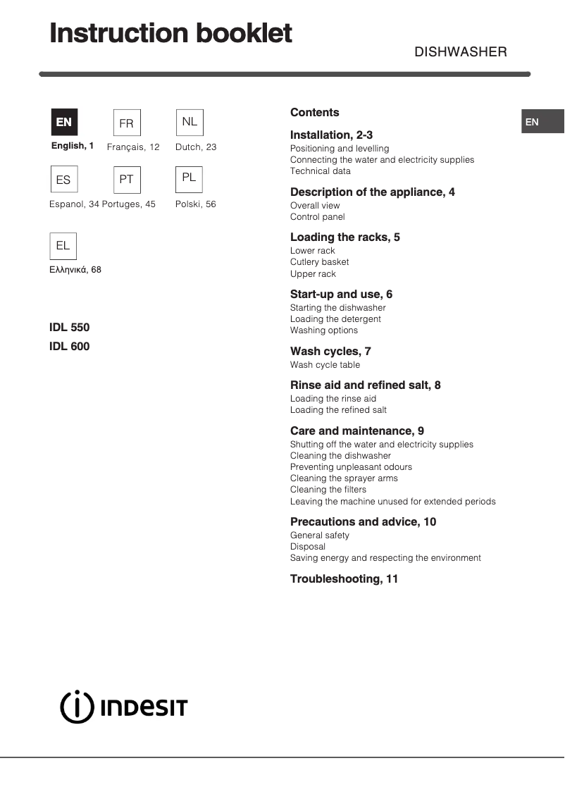 Page 1 de la notice Manuel utilisateur Indesit IDL 550