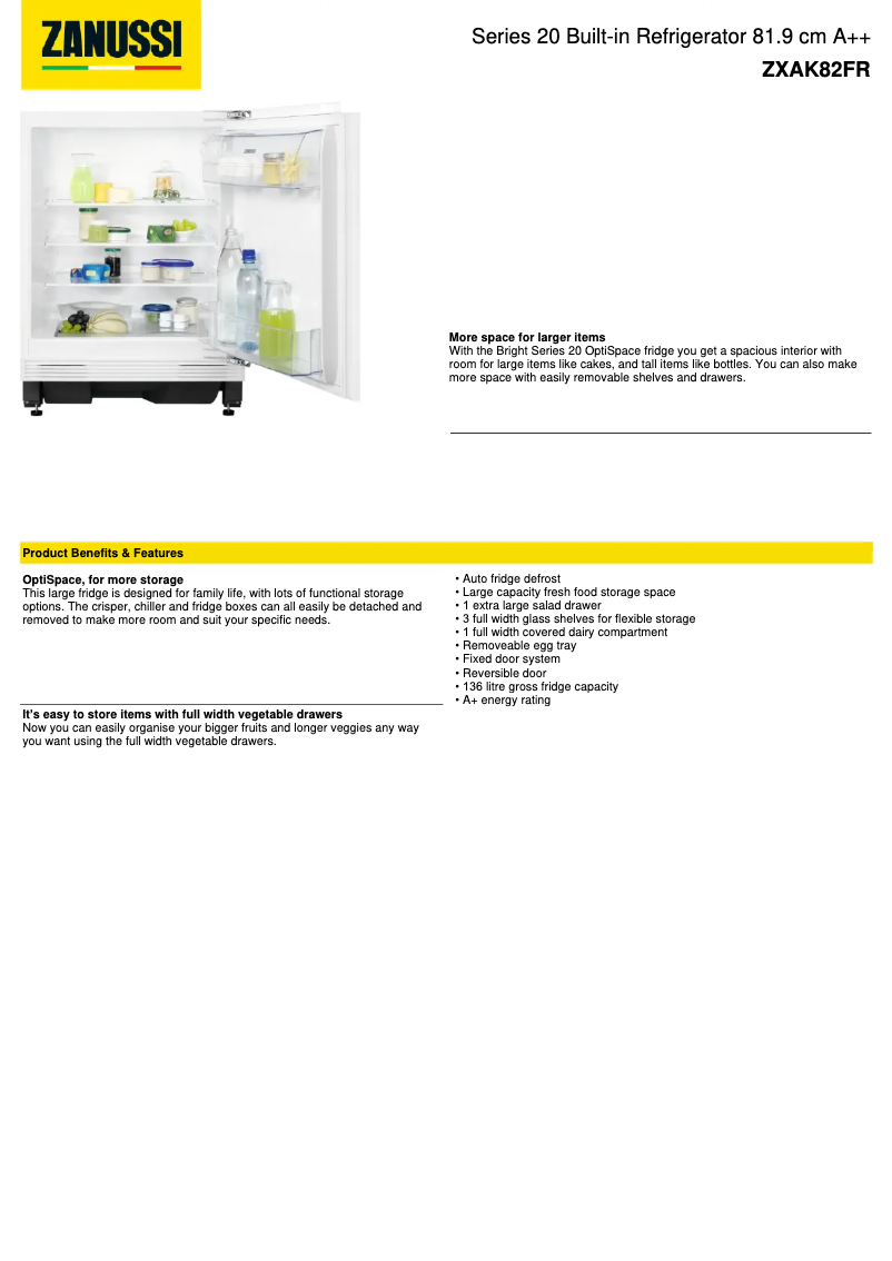 Page n°1 - Fiche technique Zanussi ZXAK82FR