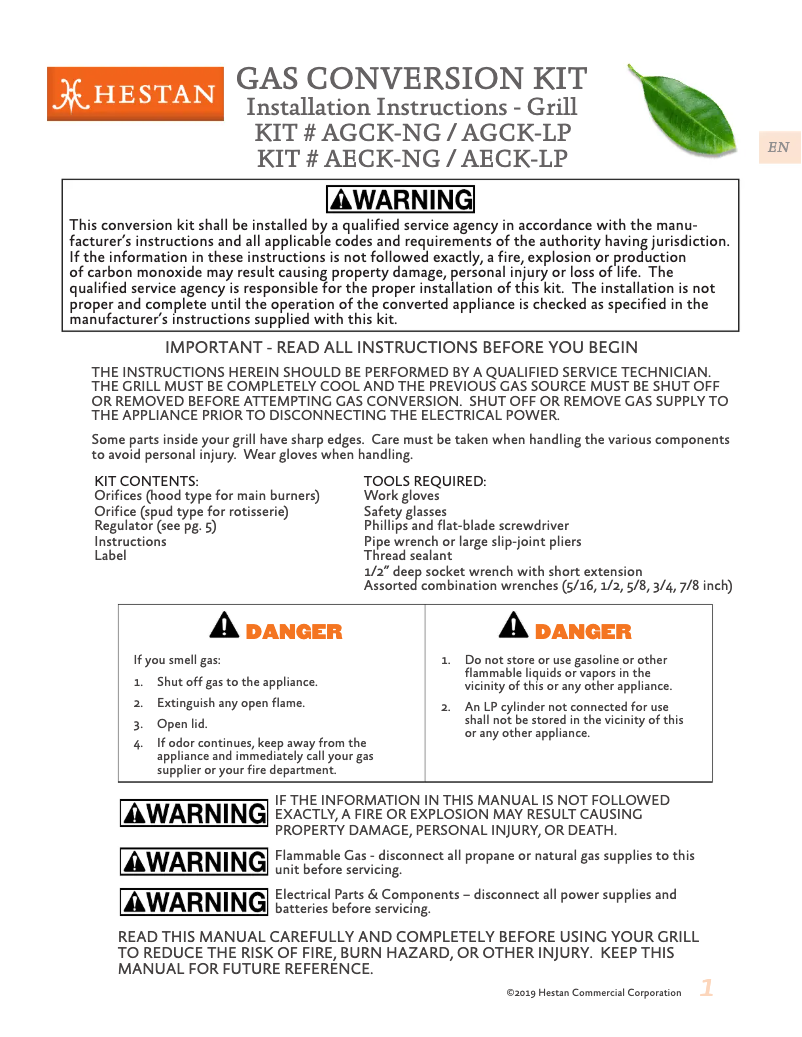 Page 1 de la notice Guide d'installation Hestan GMBR42-NG-OR